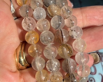 Dendritic Quartz Crystal Beaded Bracelet/Dendritic Clear Quartz Bracelet