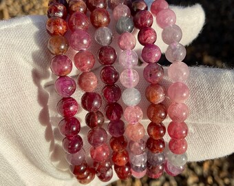 Spinel Gemstone Beaded Bracelet/ Pink, Lavender and Red Spinel Gemstone Jewelry