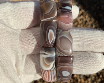 Banded Botswana Agate Gemstone Bracelet: Pink, Grey, Beige
