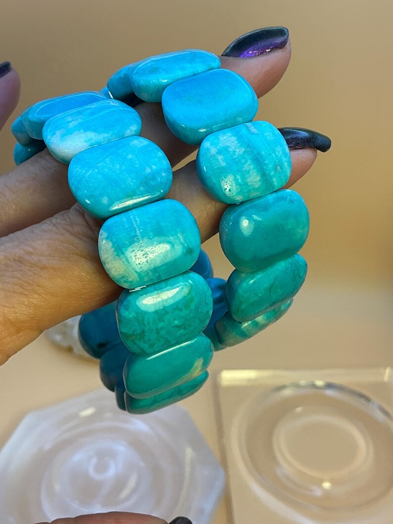 AAA Brazil Hemimorphite Soft Bangle Bracelet, High Quality Natural Gemstone Bangle, 7.5 Inch Blue Green Crystal Jewelry, Collector Gift image 11