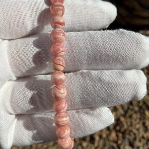 Rhodochrosite Beaded Gemstone Bracelet/6.5mm Beaded Rhodochrosite Stretch Gemstone Bracelet/Rhodochrosite Jewelry