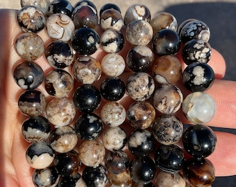 Black Flower Agate Bracelet/Crystal Jewelry Gift/ Crystal Bracelet
