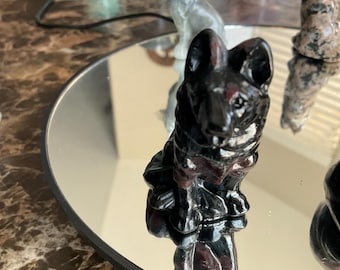Garnet, Ruby Kyanite, Labradorite or Plum Tourmaline German Sheperd Dog Carvings/German Sheperd Dog Sculpture/German Shepherd Dog Gift