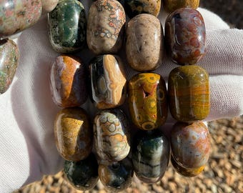 Ocean Jasper Bracelet: Unisex Barrel Gemstone Design