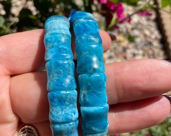 Blue Apatite Bone Shaped Crystal Soft Bangle Bracelet/Blue Apatite Crystal Jewelry Gift