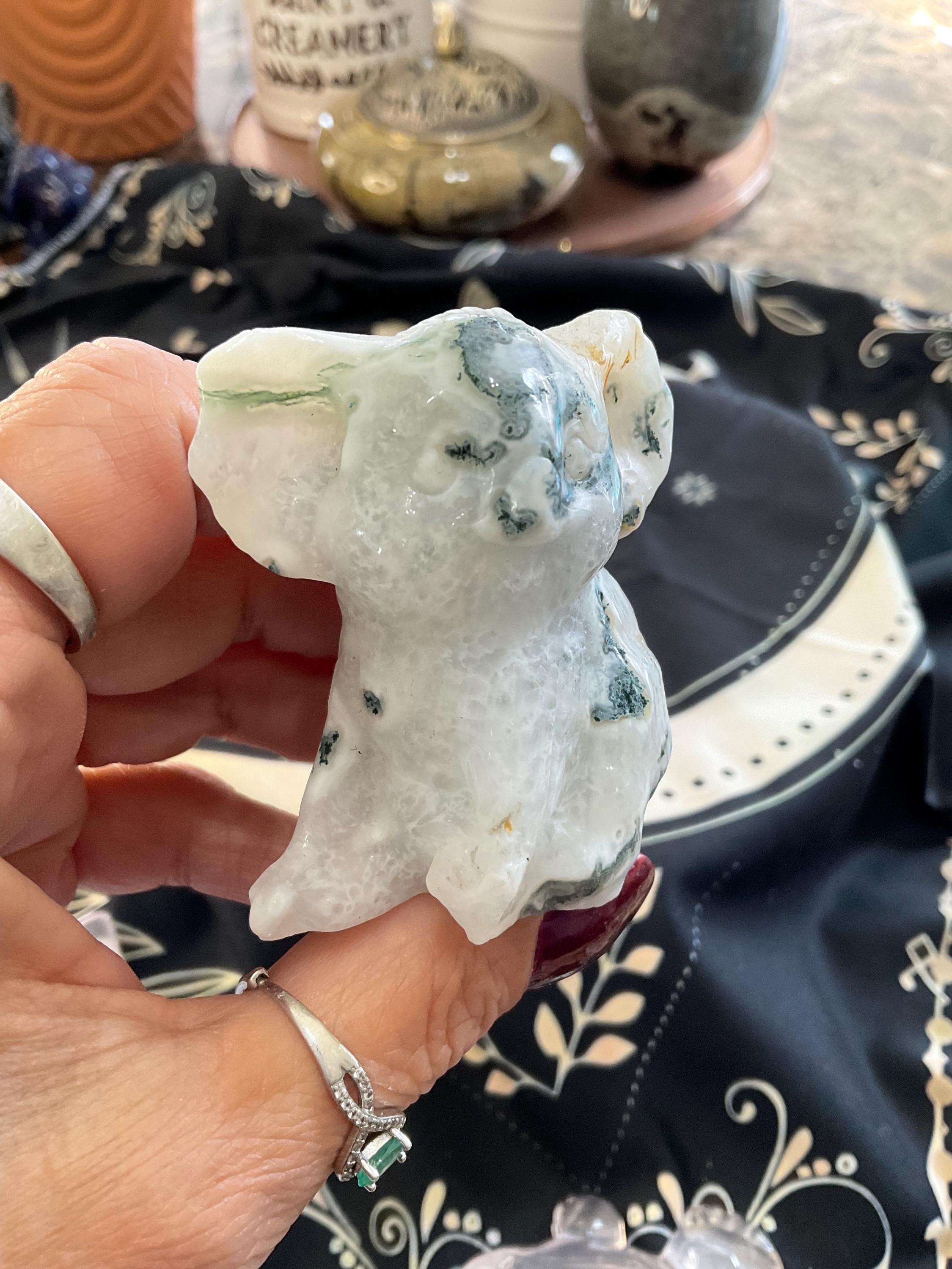 Gemstone Koala Bear Carving: Moss Agate Druzy or Golden Obsidian