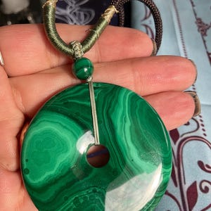 Malachite Donut Shaped Pendent on Adjustable Nylon Cord/Malachite Pendent