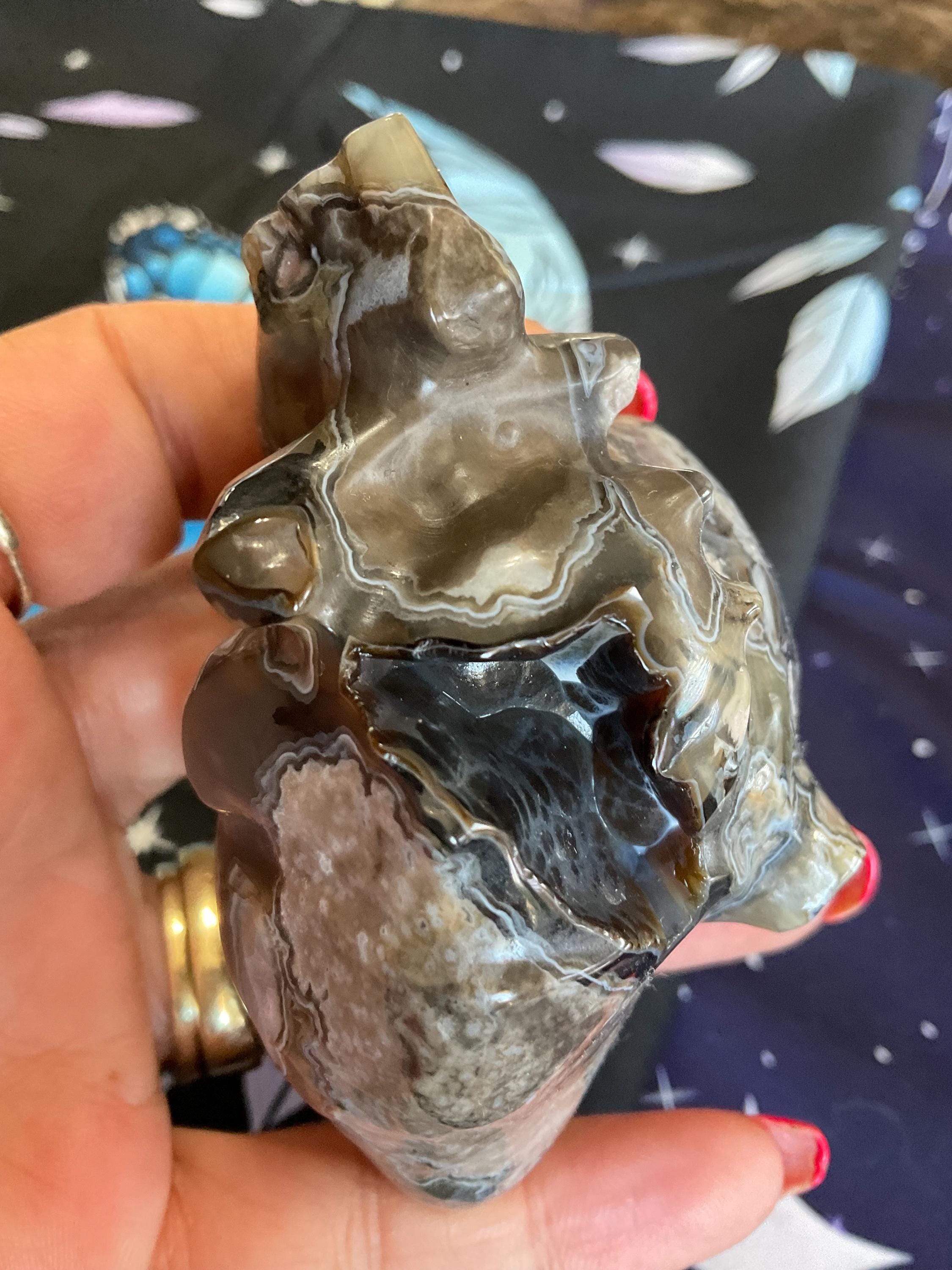 Volcano Agate Human Heart Carving: UV Reactive Stone Decor - Etsy