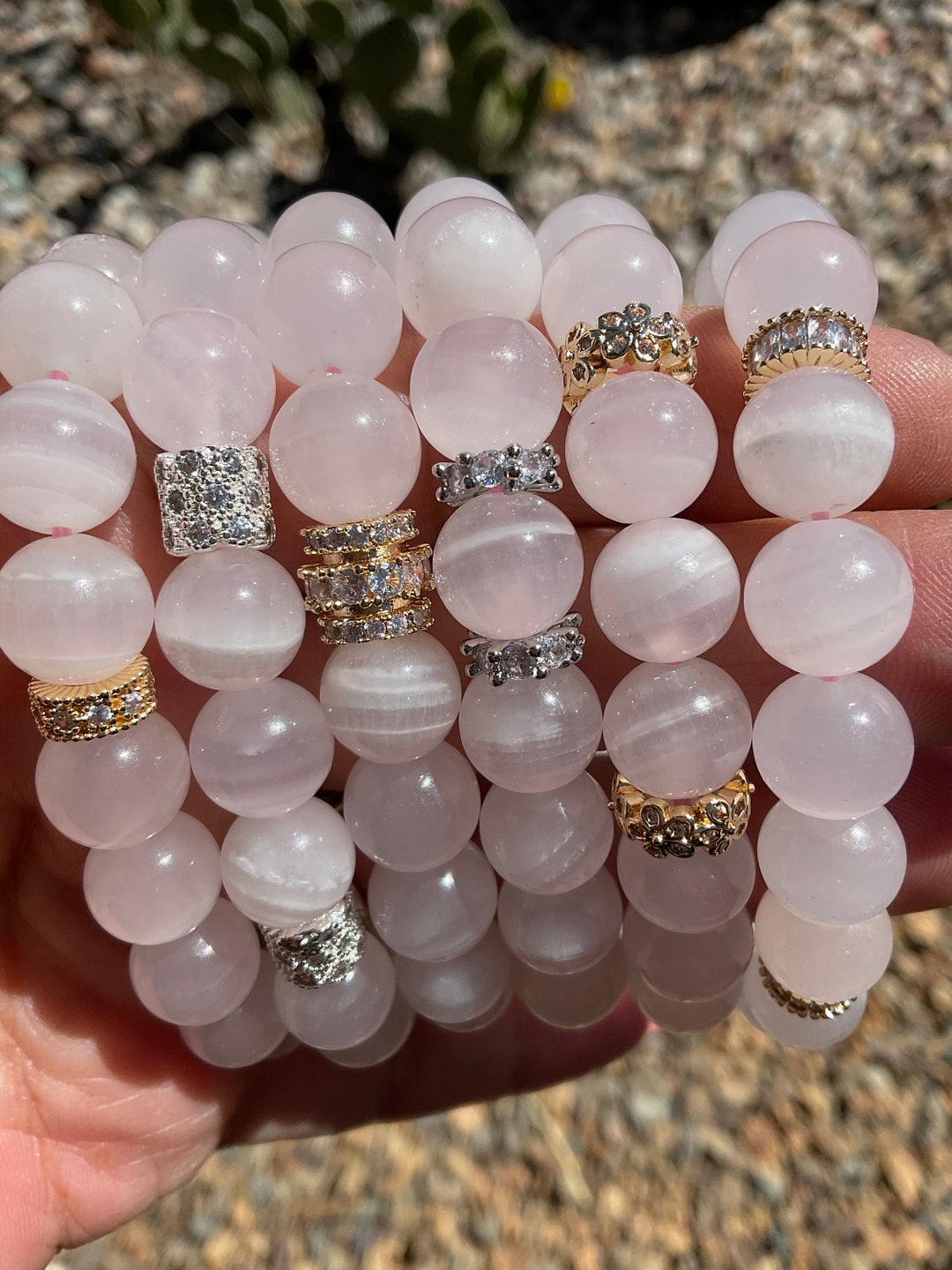 Pink Calcite Beaded Crystal Bracelets/mangano Calcite Beaded Crystal ...