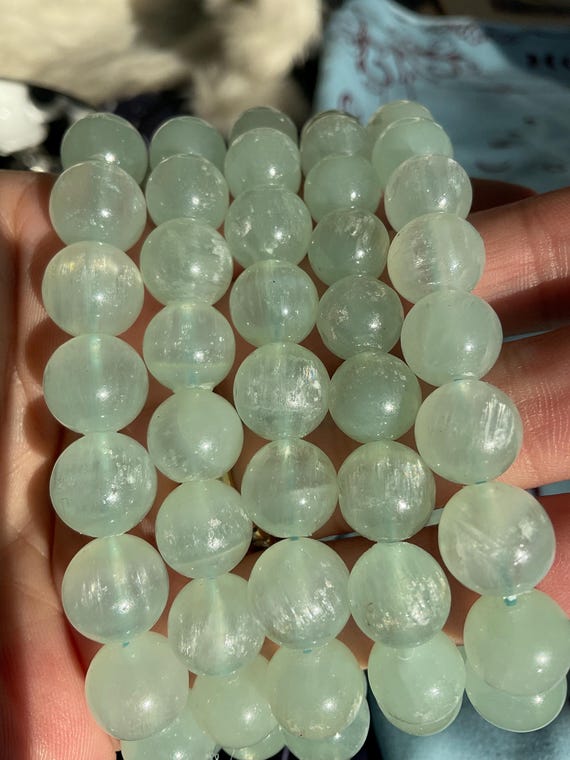 Blue Aragonite Beaded Stretch Bracelet: Calming Gemstone Jewelry