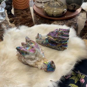 Aura Coated Sphalerite Dragon Head Carving/ Sphalerite Druzy Dragon Head Carving/ Druzy Dragon Carving
