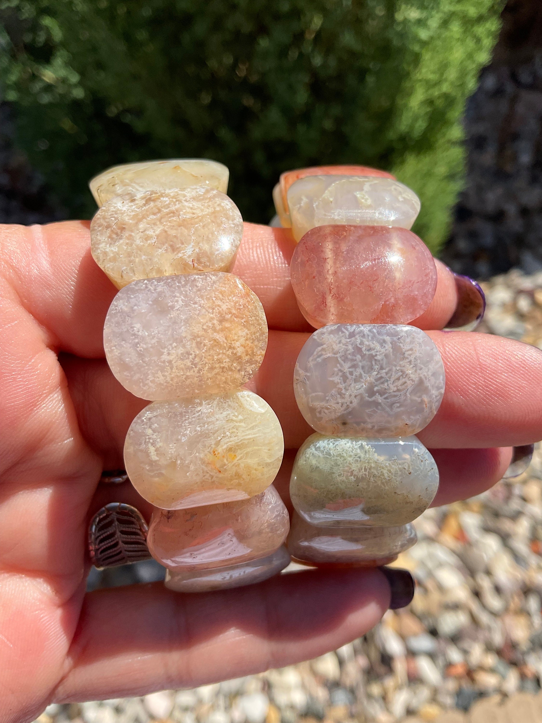 モスアゲートバングルブレスレット：ミックスジェムストーンジュエリー