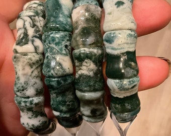 Moss Agate, Tree Agate Bone Shaped Bracelet/Crystal Jewelry Gift