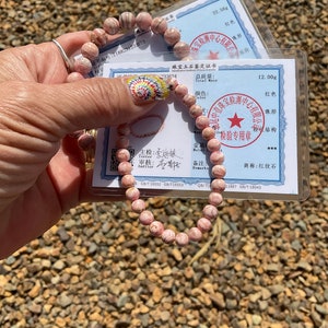 Rhodochrosite Beaded Crystal Bracelet/Certificate with  Rhodochrosite Bracelets/Rhodochrosite Jewerly Gift