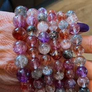 Super Seven Clear Quartz Beaded Bracelets with enhanced glitter/Super Seven Clear Quartz Crystal Jewelry