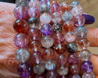 Super Seven Clear Quartz Beaded Bracelets With Enhanced