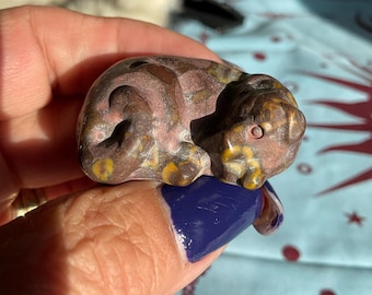 Fruit Jasper Resting Dog Carving: Crystal Pet Lover Gift