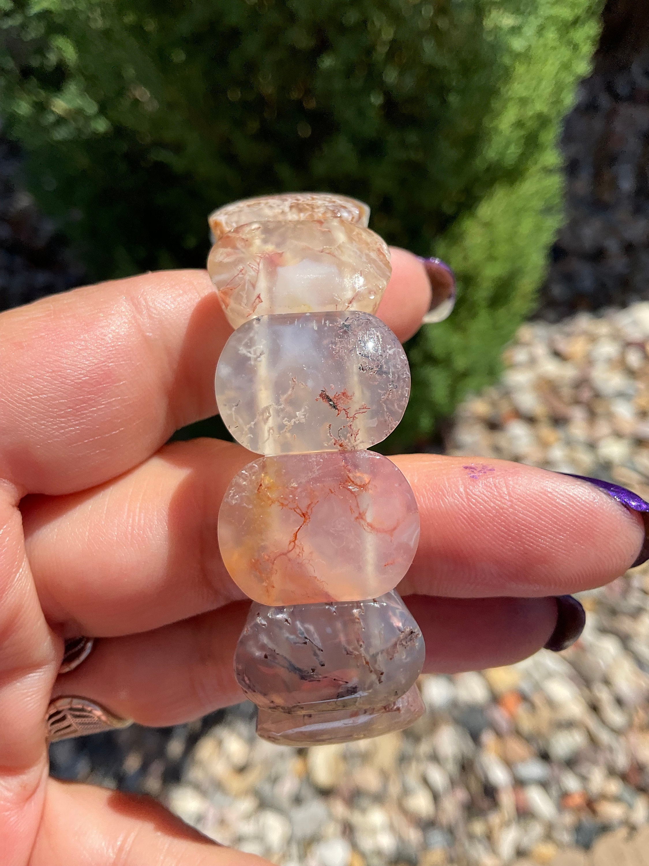 モスアゲートバングルブレスレット：ミックスジェムストーンジュエリー