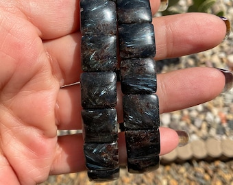 Arfvedsonite with Garnet Crystal Bangle Bracelet/Arfvedsonite with Garnet Crystal Jewelry Gift