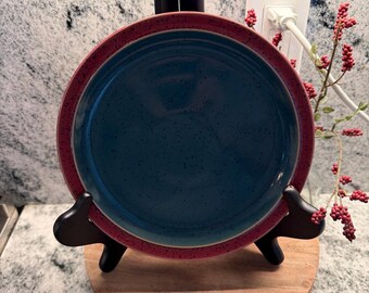 Denby England Langley Harlequin Plate Red Green Salad Dessert Set of Four 8.5 in