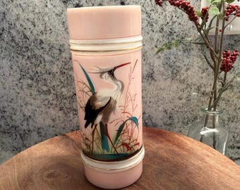 Antik Mount Washington Smith Bros Crane Heron vas handmålad rosa ca 1880-talet **litet nagg