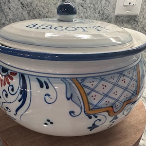Italy Traditional Tuscan Biscotti Jar Hand Paint Pottery  Vtg 6&quot;x8&quot;