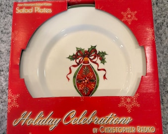 Christopher Radko Traditions Holiday Celebrations Salad Plates Set of 4