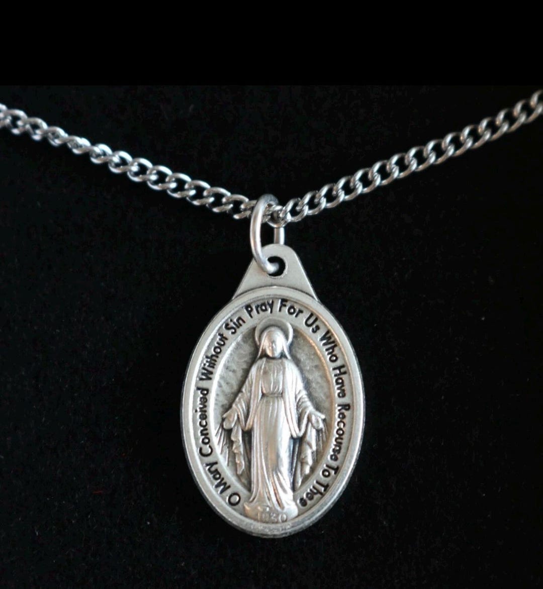 Women Necklace Miraculous Medal Virgin Mary 18" Stainless Steel Chain ...