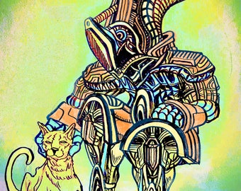 Cat and Alien 8.5" x 11" Limited Edition Original Fine Art Print