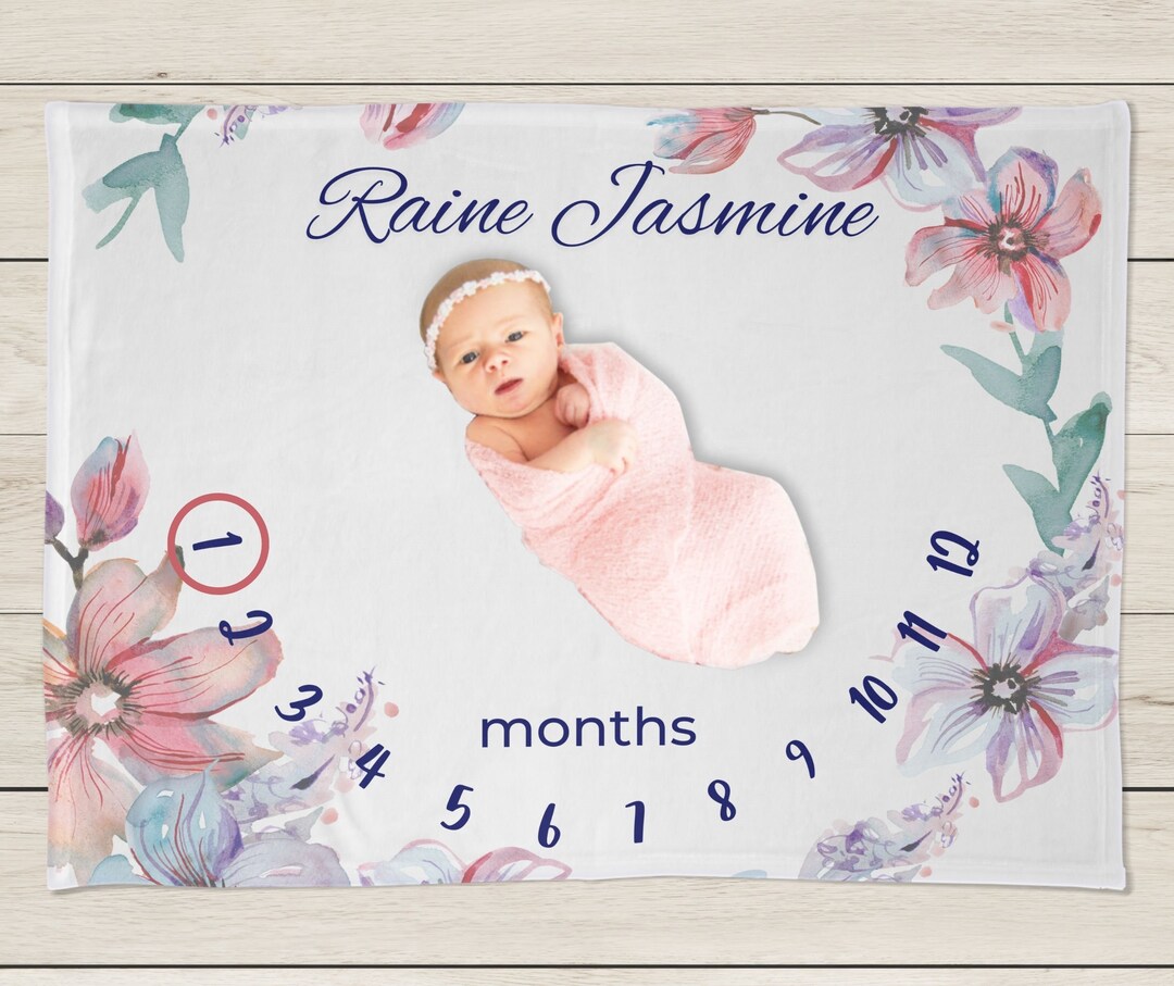 Purple Floral Milestone Blanket, Gift for Christmas, Baby Shower