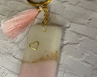 Handmade Keychain | Pink & White Keychain With Tassel | Resin Keychain | Pink  and White Bag Tag | Bag Accessories | Unique Gift |