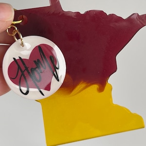 Minnesota Keychain | Minnesota Bag Tag | Handmade Keychain | Keychain With Charms | U of M Colors | MN Gophers Colors | Maroon & Gold