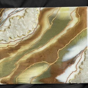 Quartz Geode Resin Wall Art | Real Quartz Geode Art | Brown and Green Geode Art | Crystal Quartz Resin Art | Resin Geode Painting |
