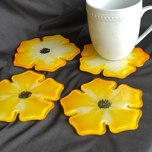 Yellow Flower Shaped Coasters | Handmade Resin Coasters | Resin Coaster Set | Unique Gifts For Home | Summer Flower Coaster |