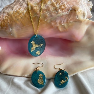 Handmade Resin Necklace and Earring Set | Turquoise Blue and Gold Jewelry Set | Minimalist Jewelry | Handmade Resin Jewelry | Unique Jewelry