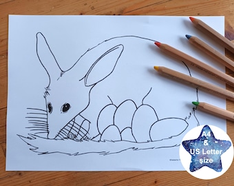 Easter Bilby coloring in sheet, printable, instant download, homeschooling, classroom resource