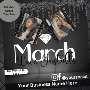Lace install flyer/ Hair stylist flyer template/ Editable canva template/ Hair salon promotional flyer/ beauty business marketing