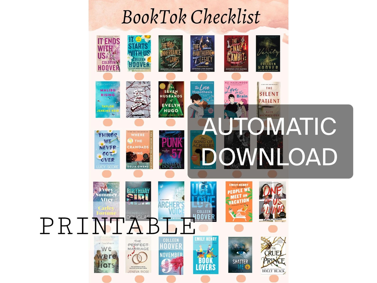Booktok SVG Checklist Printable Poster Automatic Download Etsy Canada