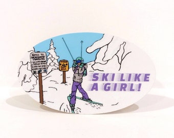 Ski Like A Girl Aufkleber: Wasserfester Vinylaufkleber