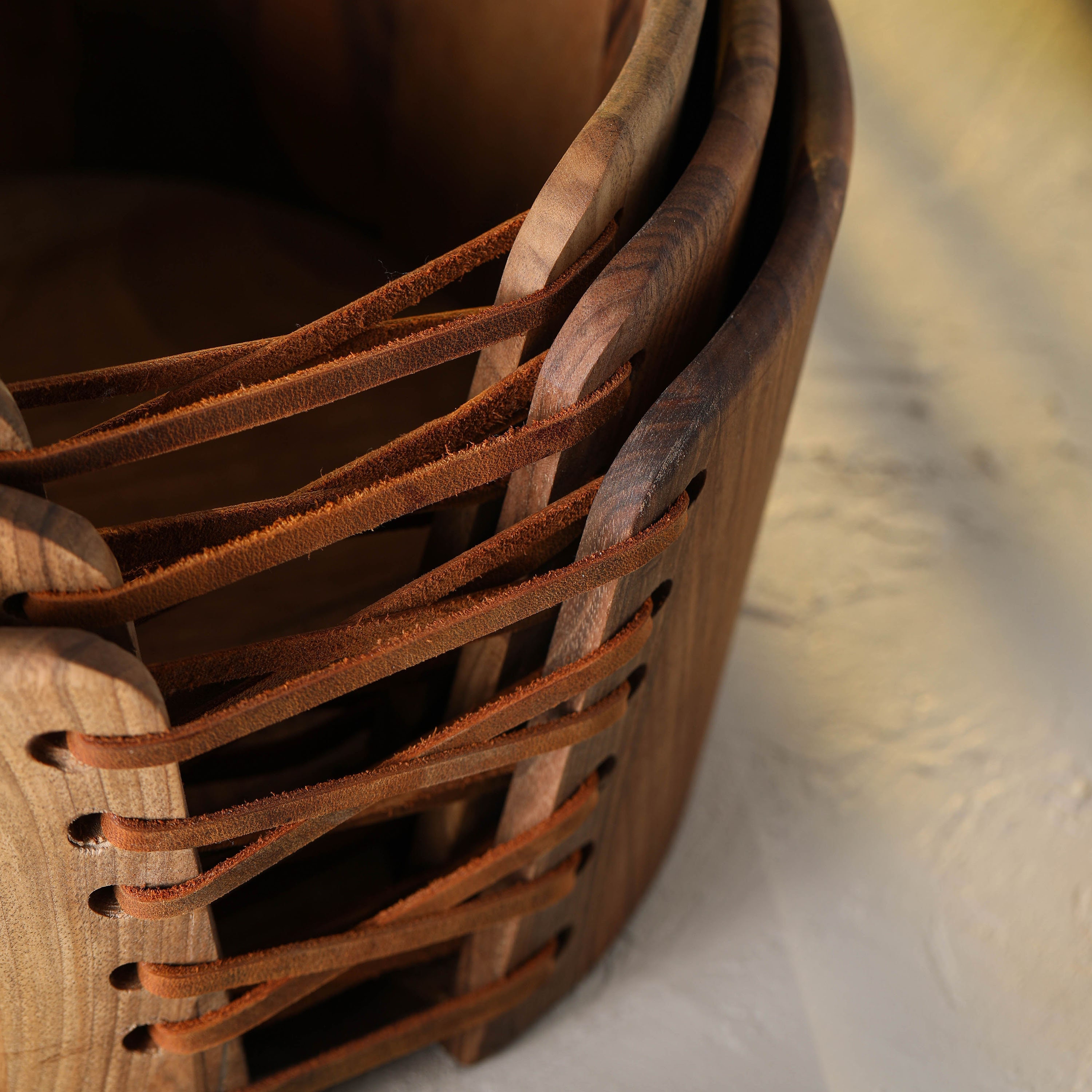 Walnut Wooden Bowl Handmade Leather Laced Wood Bowl Wooden Etsy