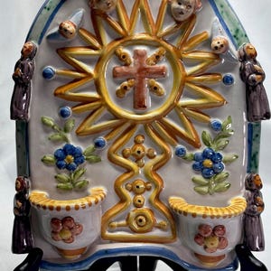 Vintage Ceramic Holy Water Font for Home Angels Flowers