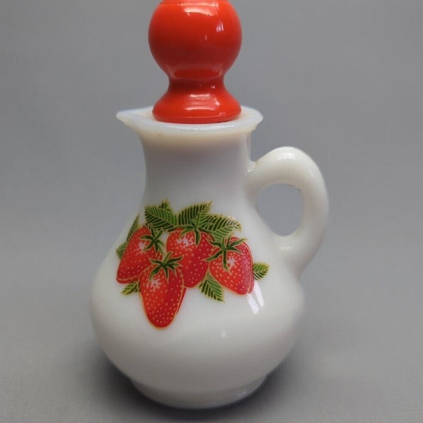 Vintage Avon Strawberry And Cream Milk Glass Pitcher Decanter 5" Tall