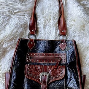 Bolso vintage de cuero del oeste americano con llavero y hebilla con tachuelas occidentales