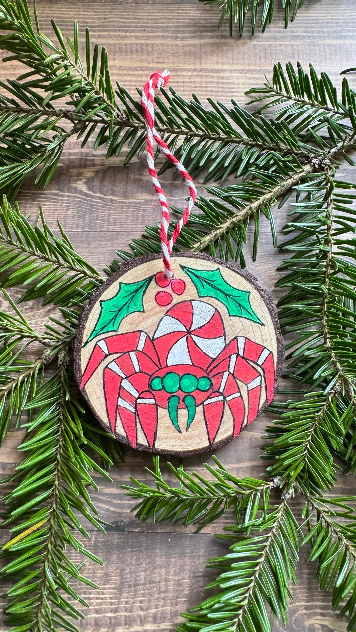 Candy Cane Jumping Spider Painted Creepmas Holiday Ornament Etsy