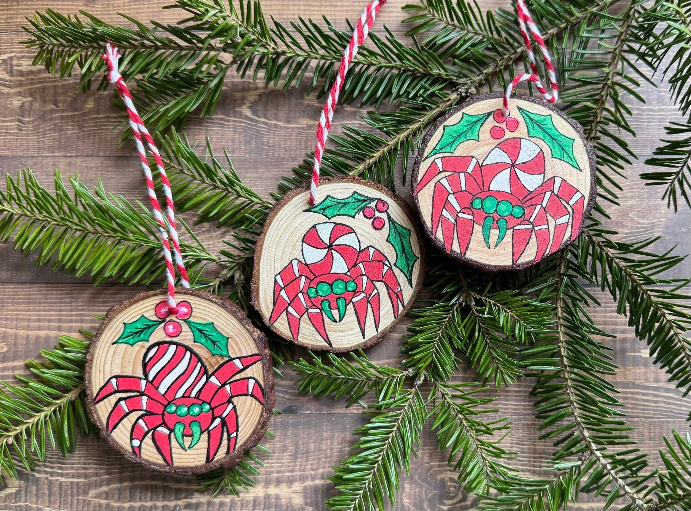 Candy Cane Jumping Spider Painted Creepmas Holiday Ornament Etsy