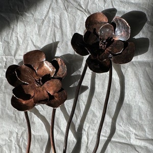 Distressed Bloom Floral Copper Hair Fork - Antique Patina