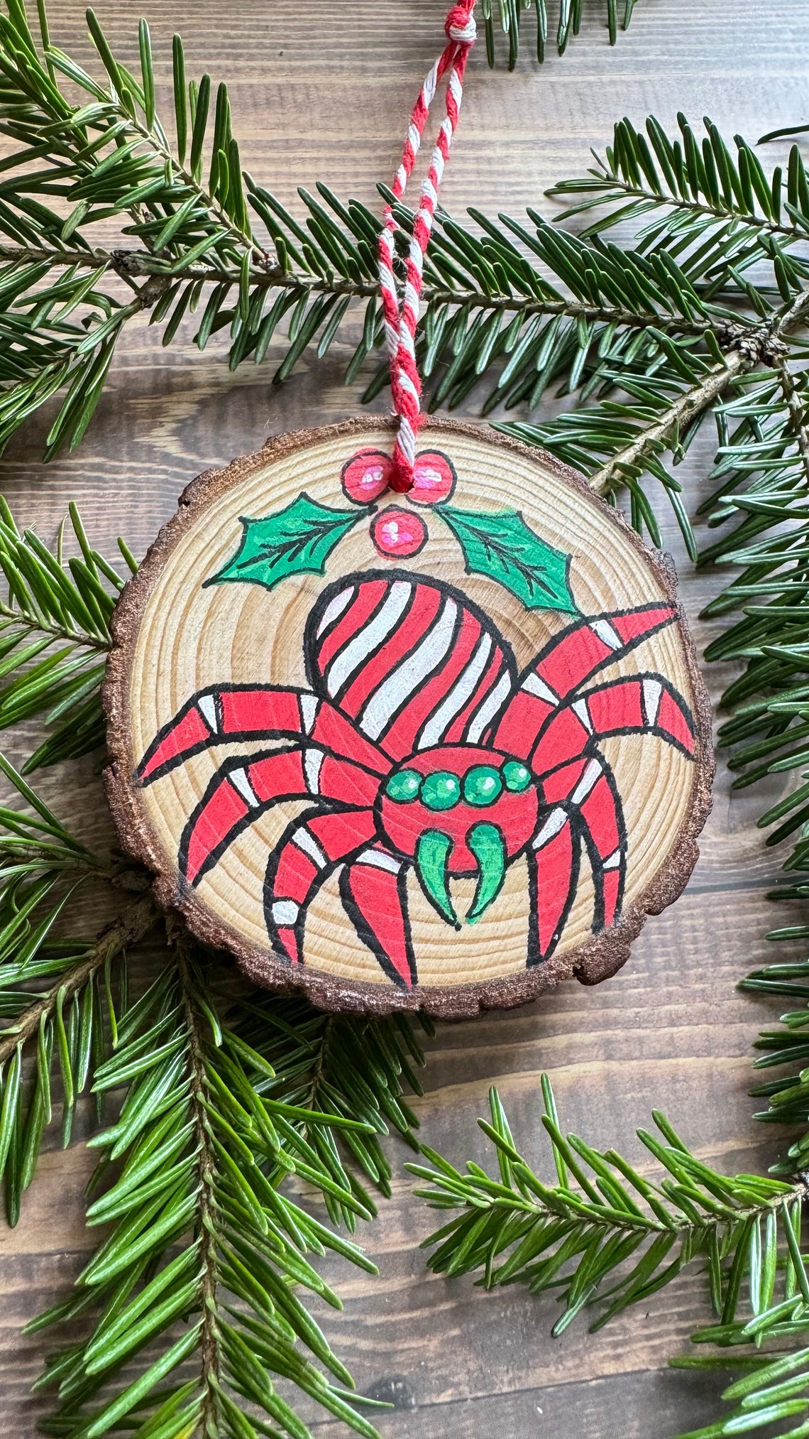Candy Cane Jumping Spider Painted Creepmas Holiday Ornament Etsy
