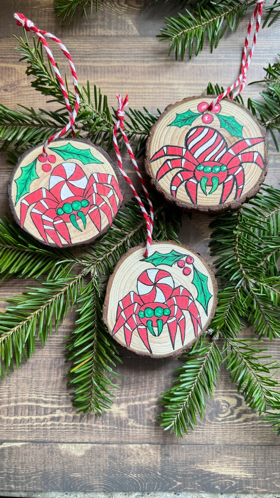 Candy Cane Jumping Spider Painted Creepmas Holiday Ornament Etsy