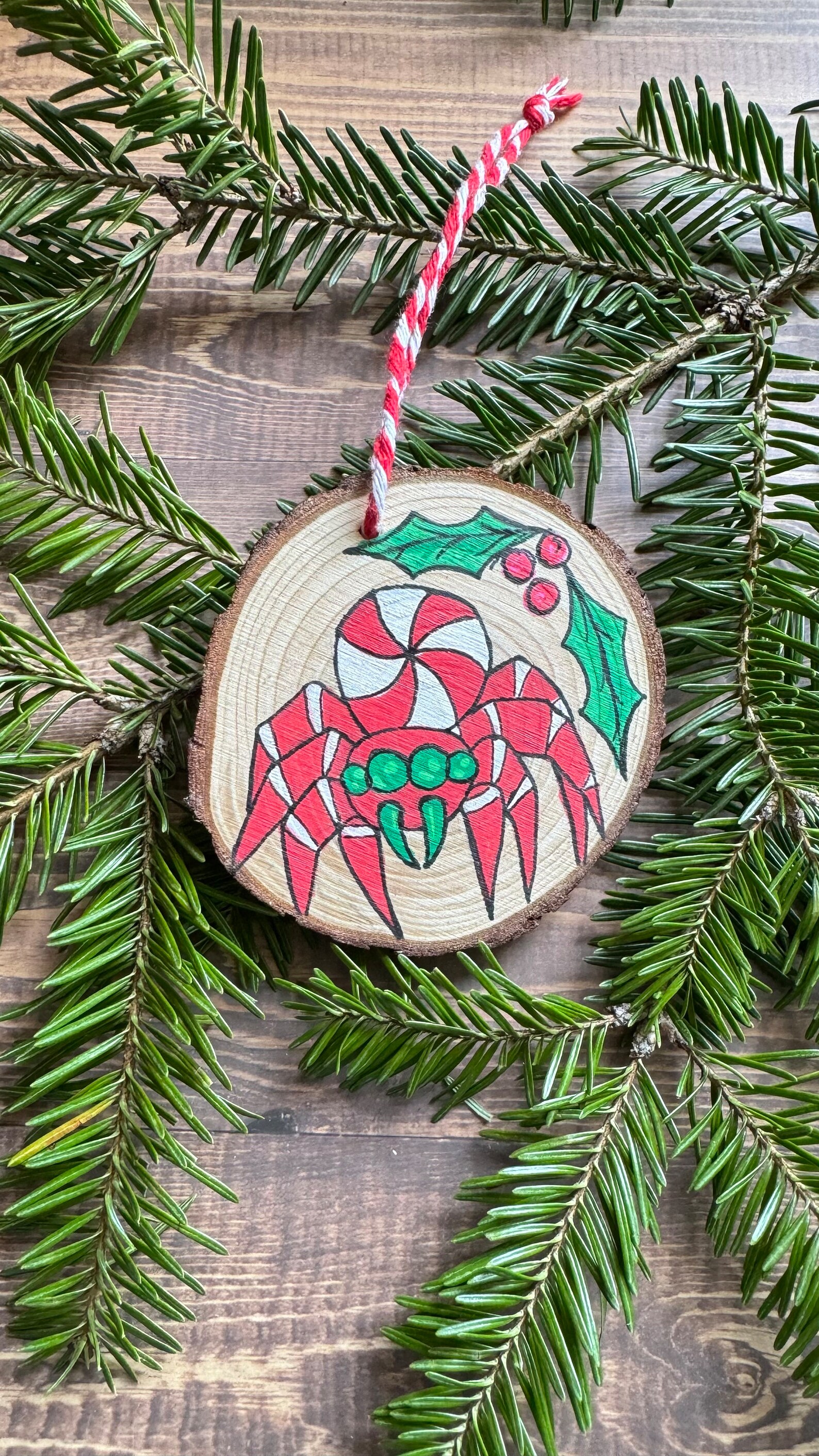 Candy Cane Jumping Spider Painted Creepmas Holiday Ornament Etsy