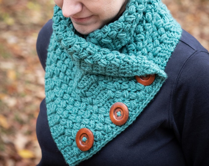 Coffee Bean Neck Warmer, Cowl, Three Button Scarf Knit, Crochet, Handmade Etsy